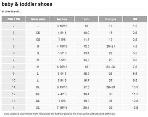 target shoe size chart.